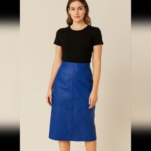Vintage Genuine Leather Midi Pencil Skirt | Cobalt Blue | Made in Korea. Size S